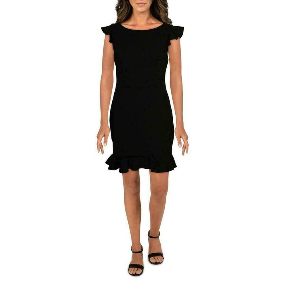 NWT B DARLIN Womens Black Open-back Flutter Sleeve Mini Dress 5\6